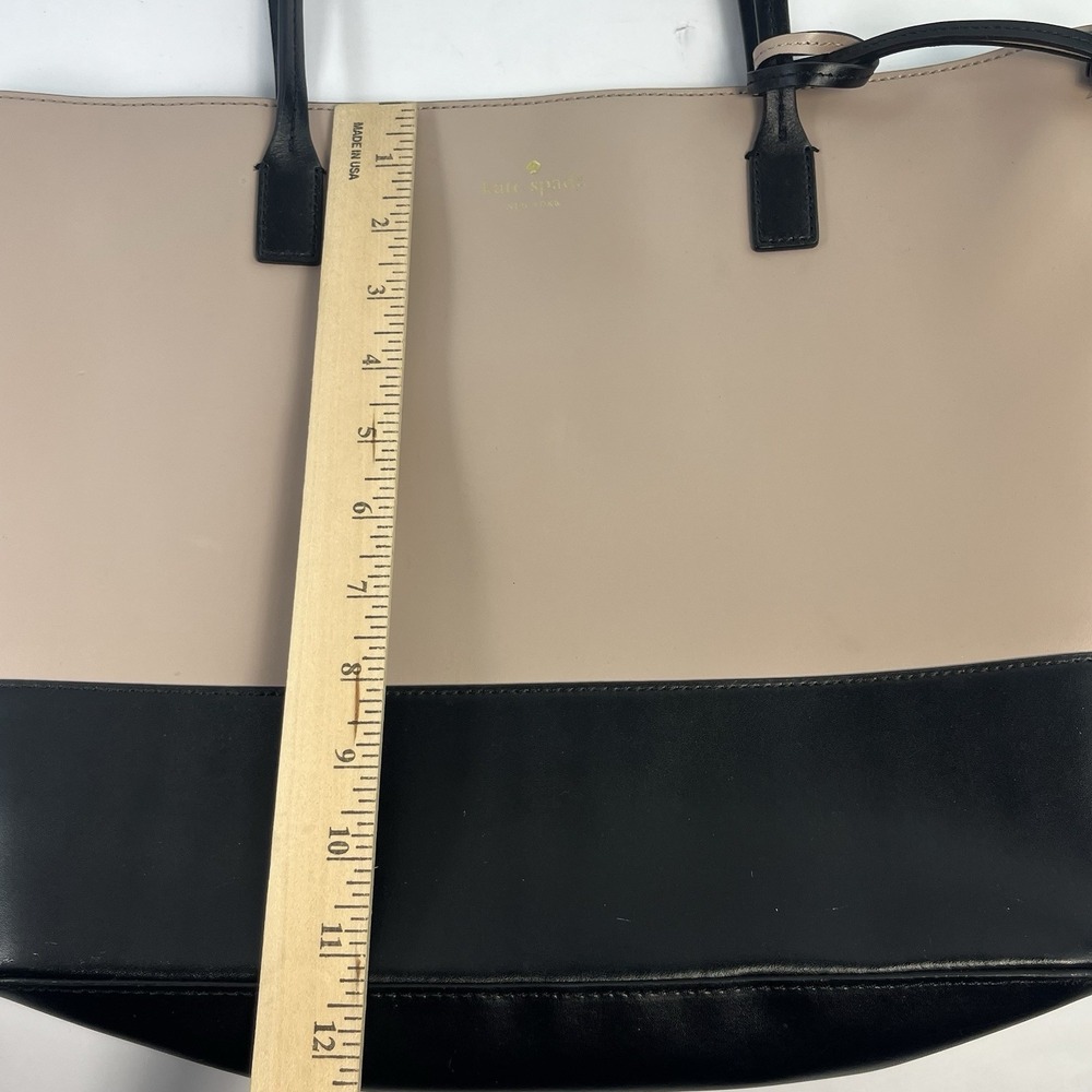 Kate Spade Black Pale Pink Leather Tote Wright Place Karla Tassel Logo Purse Bag - Picture 10 of 10